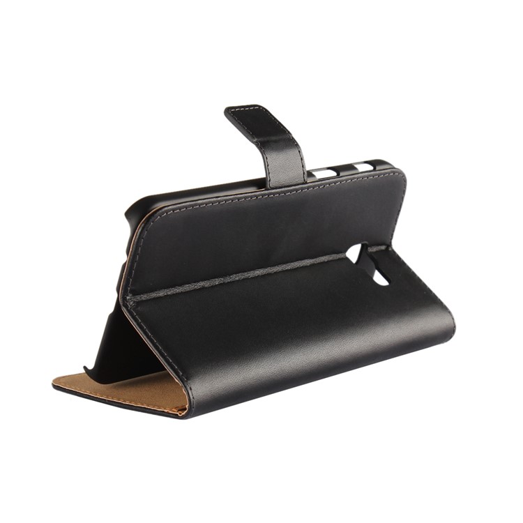 Genuine Split Leather Wallet Case with Stand for Samsung Galaxy A7 (2017)- Black-3