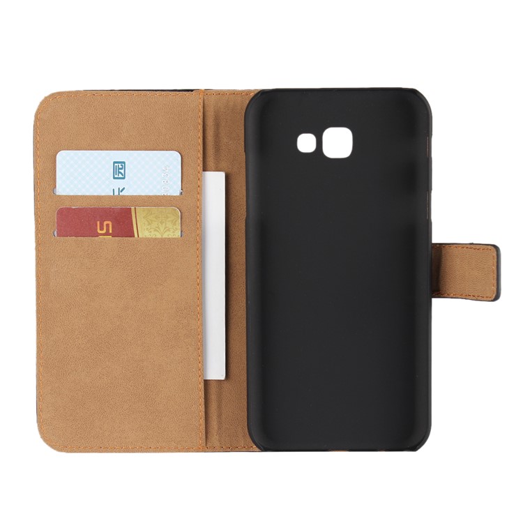 Genuine Split Leather Wallet Case with Stand for Samsung Galaxy A7 (2017)- Black-4