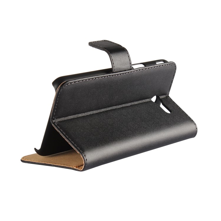 Genuine Split Leather Wallet Stand Protective Case for Samsung Galaxy J3 Emerge/J3 Prime/J3 (2017) - Black-3