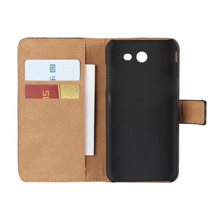 Genuine Split Leather Wallet Stand Protective Case for Samsung Galaxy J3 Emerge/J3 Prime/J3 (2017) - Black-4