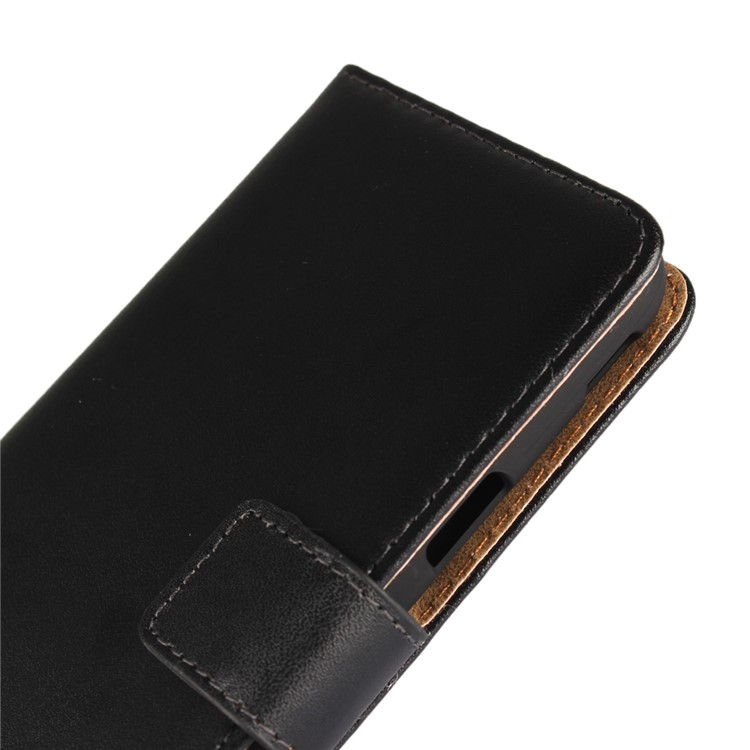 Genuine Split Leather Wallet Stand Protective Case for Samsung Galaxy J3 Emerge/J3 Prime/J3 (2017) - Black-6