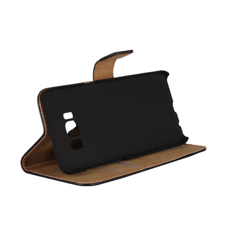 For Samsung Galaxy S8 G950 Genuine Split Leather Wallet Case with Stand - Black-2