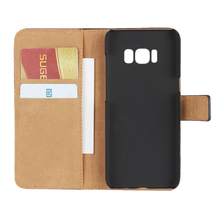 For Samsung Galaxy S8 G950 Genuine Split Leather Wallet Case with Stand - Black-4
