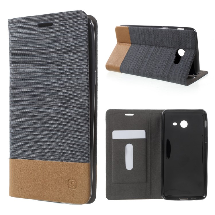 Bi-color Canvas Leather Card Holder Flip Case for Samsung Galaxy J5 (2017) - Dark Grey-1