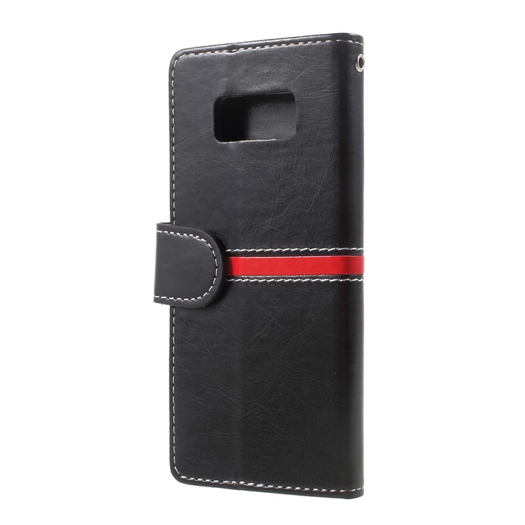 Elegant Series Leather Wallet Stand Case with Strap for Samsung Galaxy S8 SM-G950 - Black-3