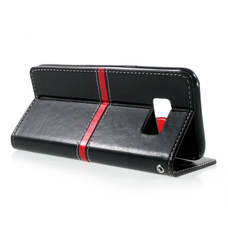 Elegant Series Leather Wallet Stand Case with Strap for Samsung Galaxy S8 SM-G950 - Black-4