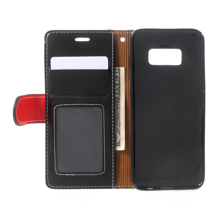 Elegant Series Leather Wallet Stand Case with Strap for Samsung Galaxy S8 SM-G950 - Black-5