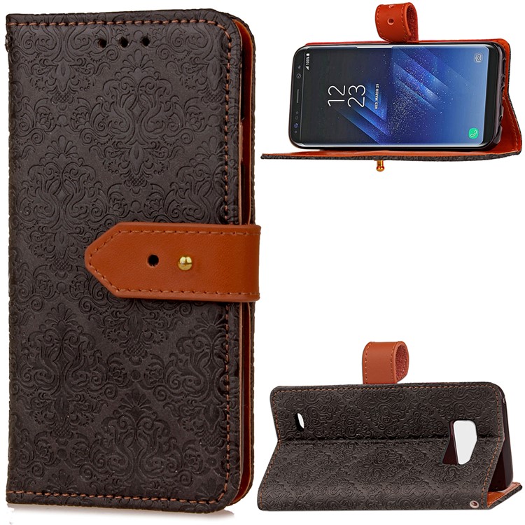 Damask Pattern Imprinted PU Leather Wallet Case for Samsung Galaxy S8 G950 - Black-1