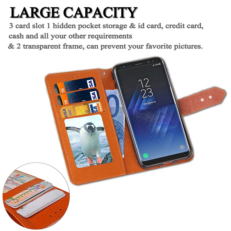 Damask Pattern Imprinted PU Leather Wallet Case for Samsung Galaxy S8 G950 - Black-10