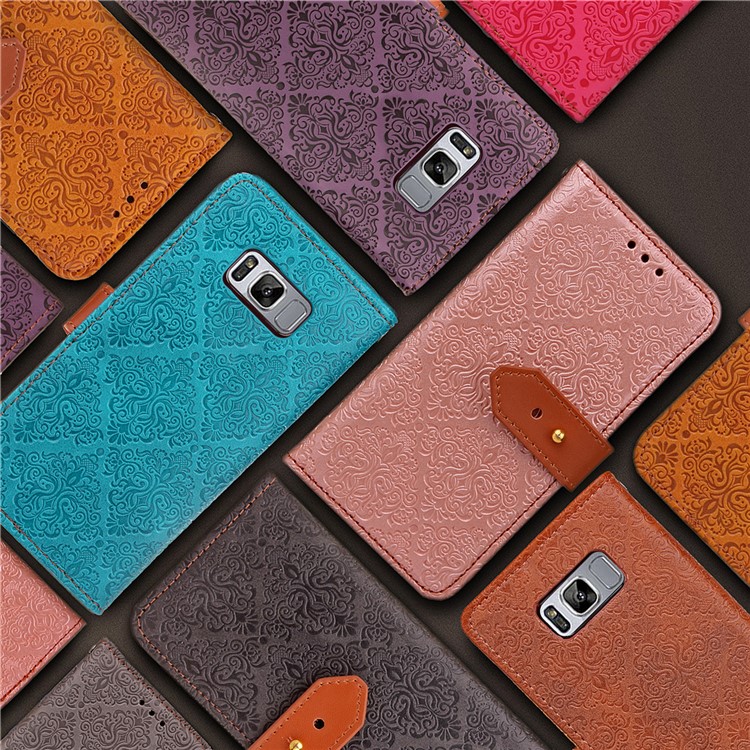 Damask Pattern Imprinted PU Leather Wallet Case for Samsung Galaxy S8 G950 - Black-11
