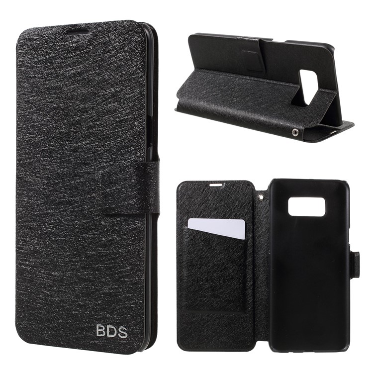 Silk Texture Flip Leather Card Holder Phone Case with Stand for Samsung Galaxy S8 SM-G950 - Black-1