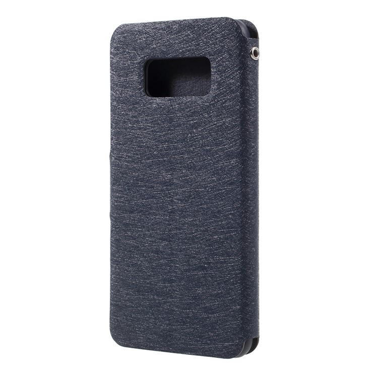 For Samsung Galaxy S8 SM-G950 Silk Texture Flip Leather Card Holder Phone Case with Stand - Dark Blue-3