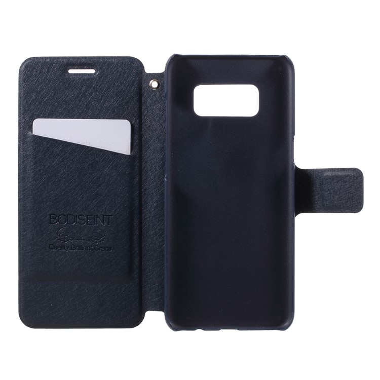 For Samsung Galaxy S8 SM-G950 Silk Texture Flip Leather Card Holder Phone Case with Stand - Dark Blue-6