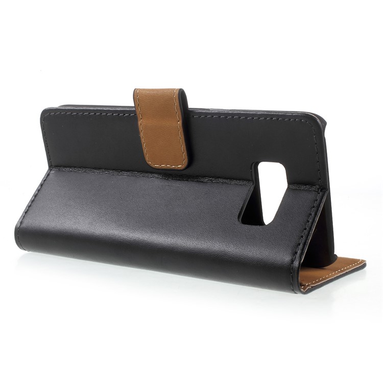 Genuine Split Leather Wallet Stand Phone Case for Samsung Galaxy S8 SM-G950 - Black-4