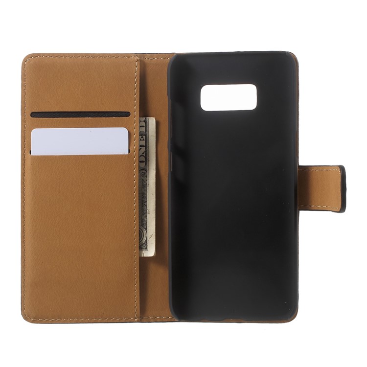 Genuine Split Leather Wallet Stand Phone Case for Samsung Galaxy S8 SM-G950 - Black-5