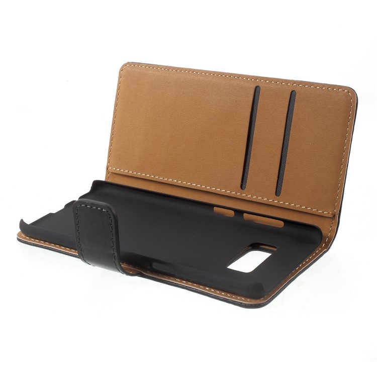 Genuine Split Leather Wallet Stand Phone Case for Samsung Galaxy S8 SM-G950 - Black-6