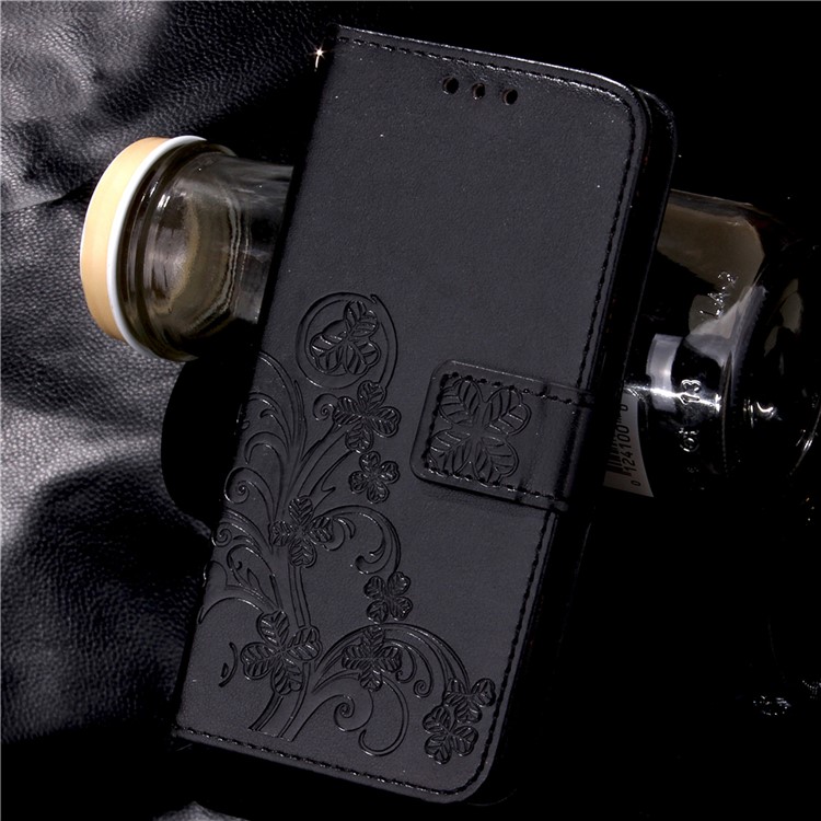 Four-leaf Clover Imprinted Leather Mobile Case with Strap for Samsung Galaxy A3 SM-A310F (2016) - Black-14