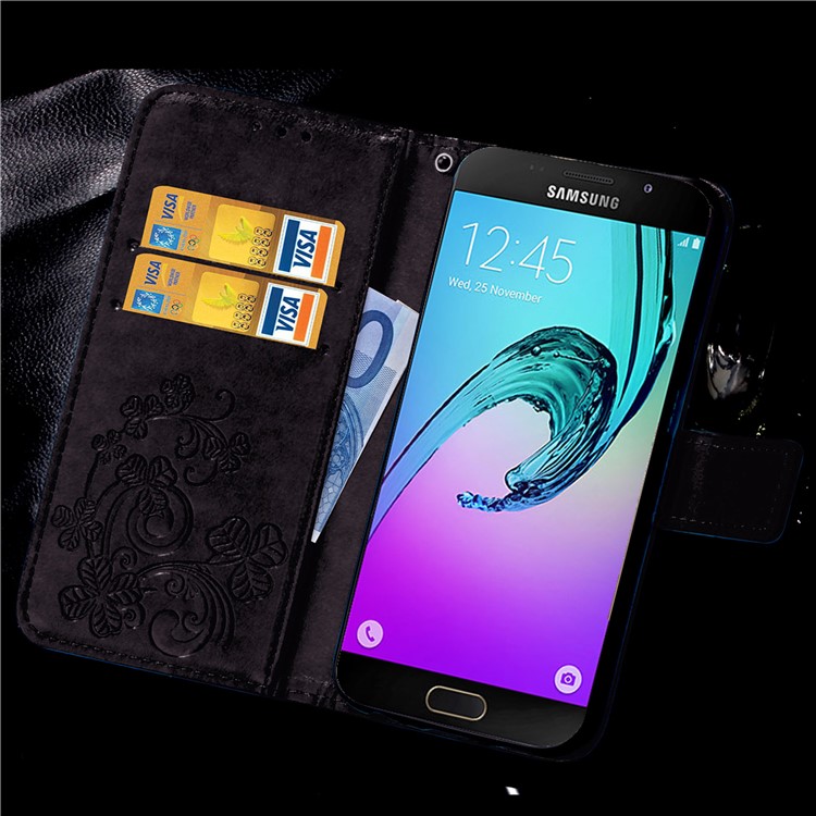 Four-leaf Clover Imprinted Leather Mobile Case with Strap for Samsung Galaxy A3 SM-A310F (2016) - Black-16
