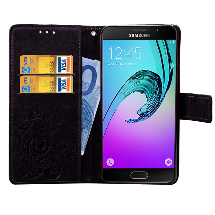 Four-leaf Clover Imprinted Leather Mobile Case with Strap for Samsung Galaxy A3 SM-A310F (2016) - Black-5