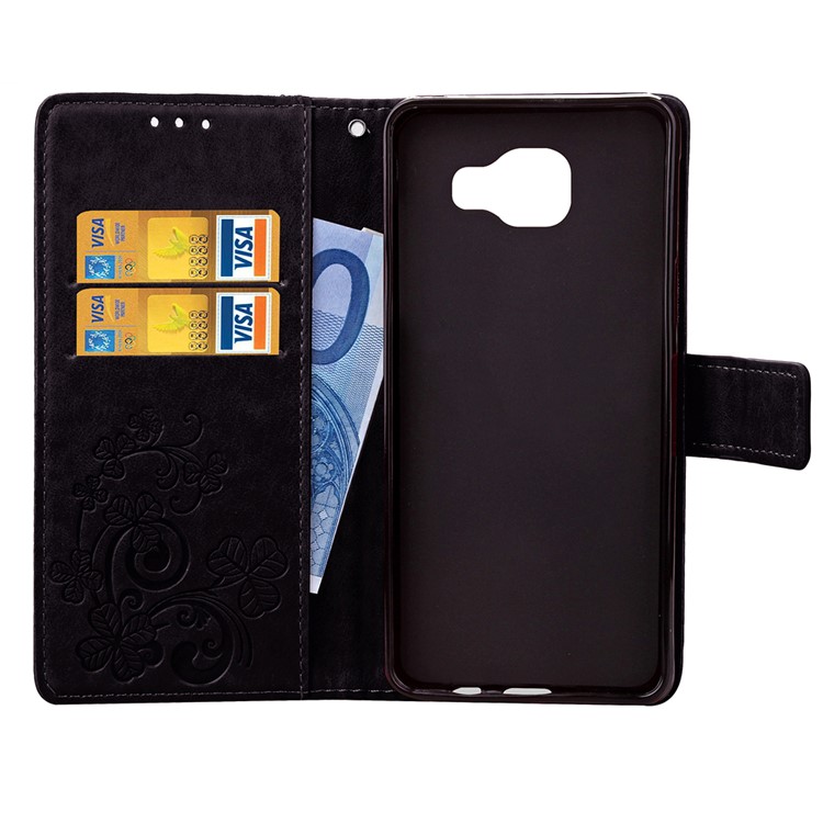Four-leaf Clover Imprinted Leather Mobile Case with Strap for Samsung Galaxy A3 SM-A310F (2016) - Black-6