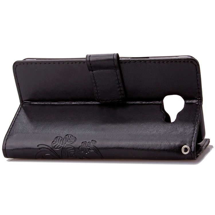 Four-leaf Clover Imprinted Leather Mobile Case with Strap for Samsung Galaxy A3 SM-A310F (2016) - Black-8