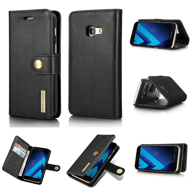 DG.MING for Samsung Galaxy A3 (2017) Detachable 2 in 1 Wallet Split Leather Case Accessory - Black-1