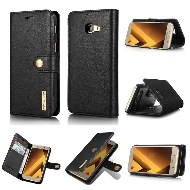 DG.MING Detachable 2 in 1 Wallet Split Leather Phone Case for Samsung Galaxy A5 (2017) A520 - Black-1