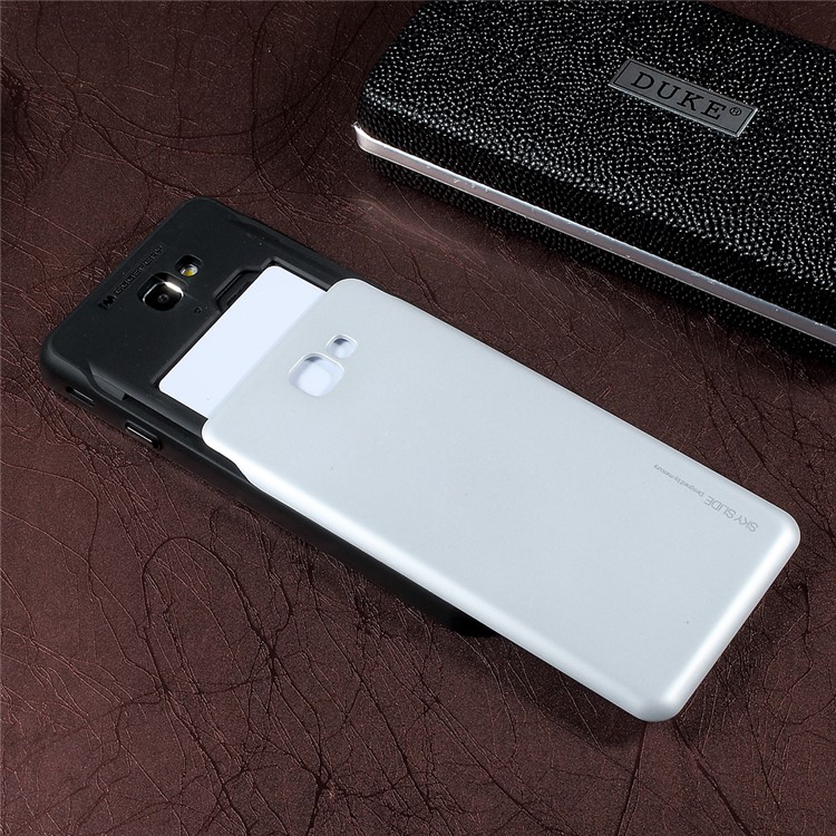 MERCURY GOOSPERY Sky Slide Card Holder PC TPU Hybrid Case for Samsung Galaxy J7 Prime/On7 2016 - Silver-4