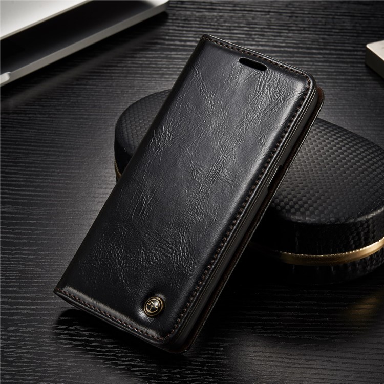CASEME Óleo Cera Couro Magnetic Wallet Stand Case para Samsung Galaxy S8 - negro-1