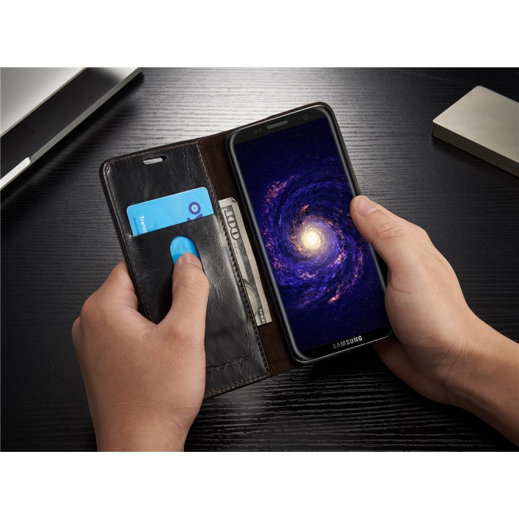 CASEME Óleo Cera Couro Magnetic Wallet Stand Case para Samsung Galaxy S8 - negro-10