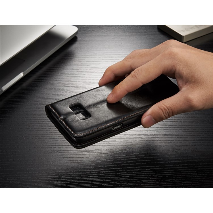 CASEME Óleo Cera Couro Magnetic Wallet Stand Case para Samsung Galaxy S8 - negro-11