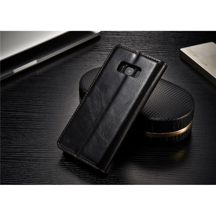 CASEME Óleo Cera Couro Magnetic Wallet Stand Case para Samsung Galaxy S8 - negro-2
