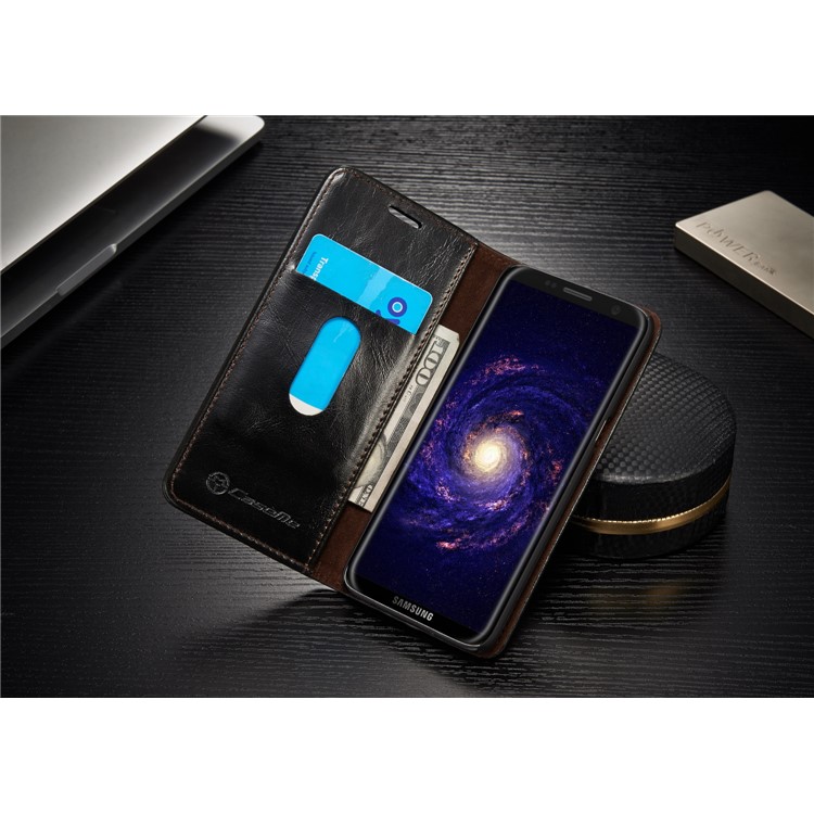 CASEME Óleo Cera Couro Magnetic Wallet Stand Case para Samsung Galaxy S8 - negro-3