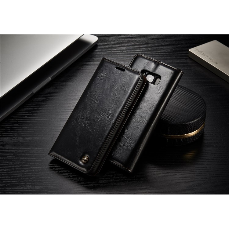 CASEME Óleo Cera Couro Magnetic Wallet Stand Case para Samsung Galaxy S8 - negro-4