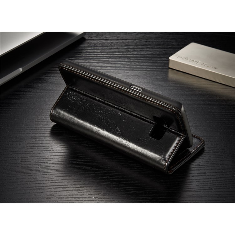 CASEME Óleo Cera Couro Magnetic Wallet Stand Case para Samsung Galaxy S8 - negro-6