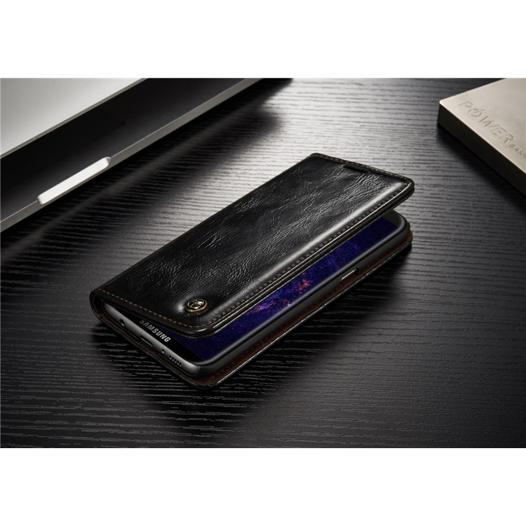 CASEME Óleo Cera Couro Magnetic Wallet Stand Case para Samsung Galaxy S8 - negro-7