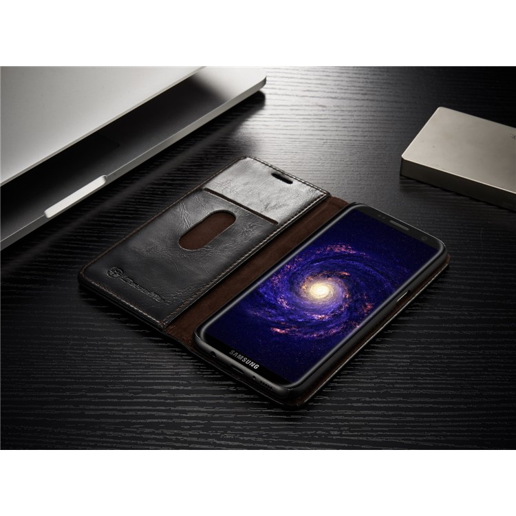 CASEME Óleo Cera Couro Magnetic Wallet Stand Case para Samsung Galaxy S8 - negro-8