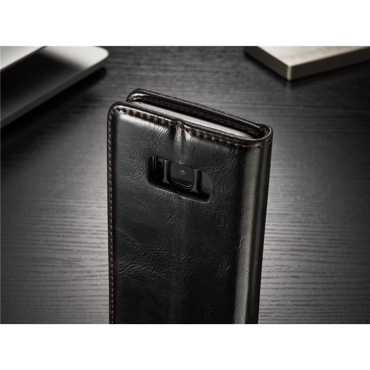 CASEME Óleo Cera Couro Magnetic Wallet Stand Case para Samsung Galaxy S8 - negro-9