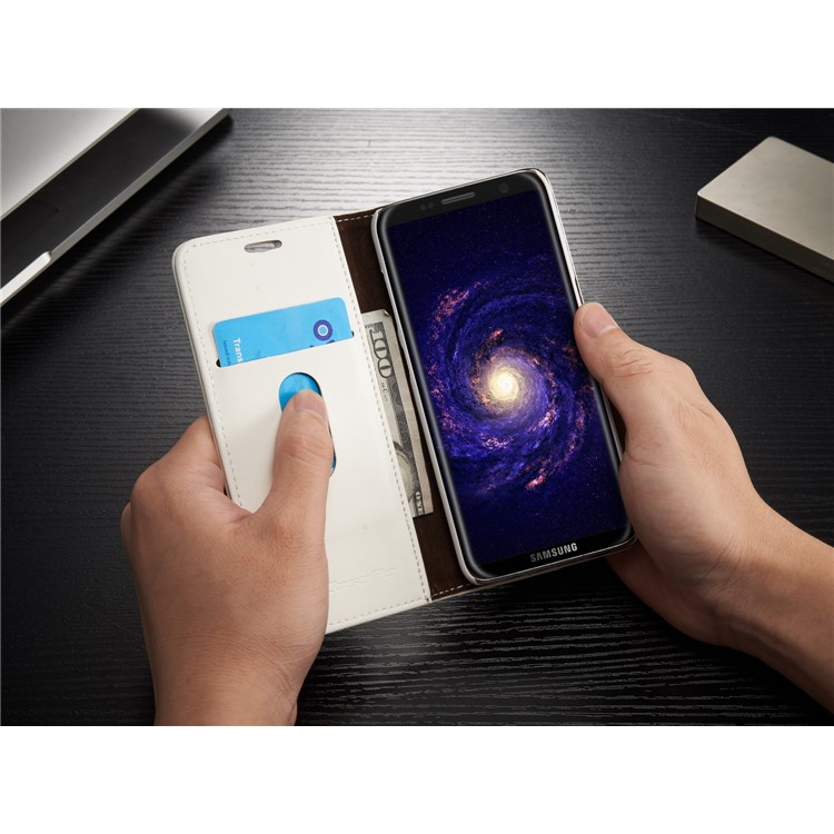 CASEME 003 Series Oil Wax Leather Magnetic Wallet Mobile Phone Case for Samsung Galaxy S8 - White-11