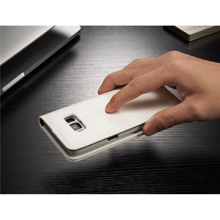 CASEME 003 Series Oil Wax Leather Magnetic Wallet Mobile Phone Case for Samsung Galaxy S8 - White-12