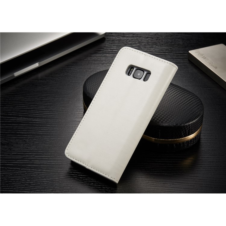 CASEME 003 Series Oil Wax Leather Magnetic Wallet Mobile Phone Case for Samsung Galaxy S8 - White-2
