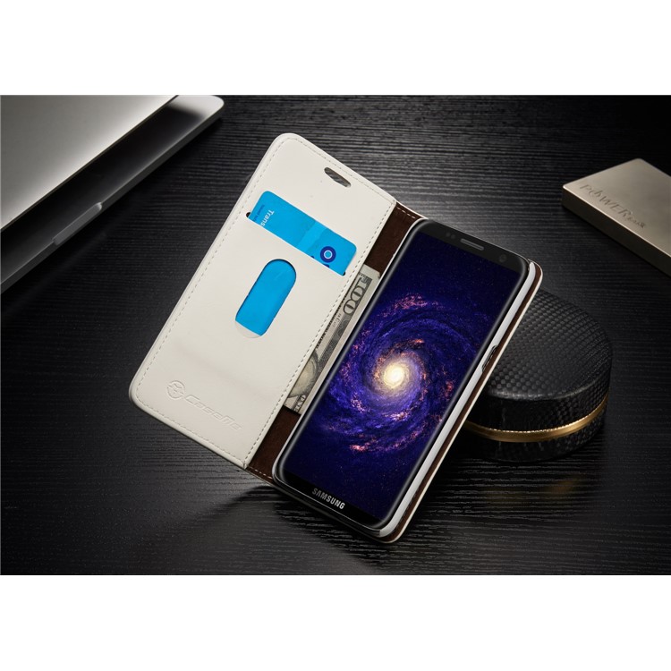 CASEME 003 Series Oil Wax Leather Magnetic Wallet Mobile Phone Case for Samsung Galaxy S8 - White-3