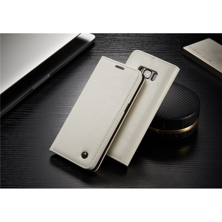 CASEME 003 Series Oil Wax Leather Magnetic Wallet Mobile Phone Case for Samsung Galaxy S8 - White-4