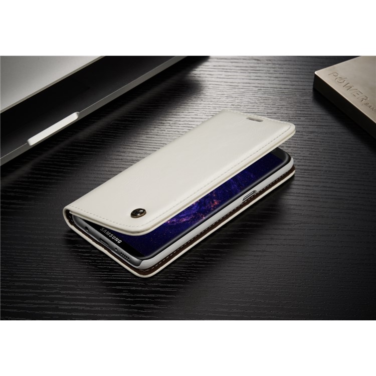 CASEME 003 Series Oil Wax Leather Magnetic Wallet Mobile Phone Case for Samsung Galaxy S8 - White-7