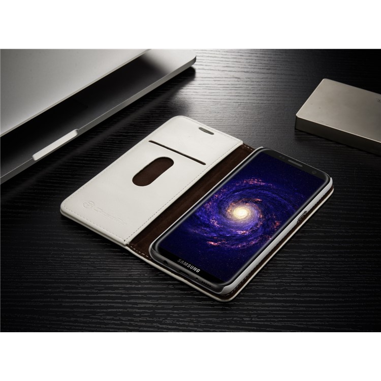 CASEME 003 Series Oil Wax Leather Magnetic Wallet Mobile Phone Case for Samsung Galaxy S8 - White-8