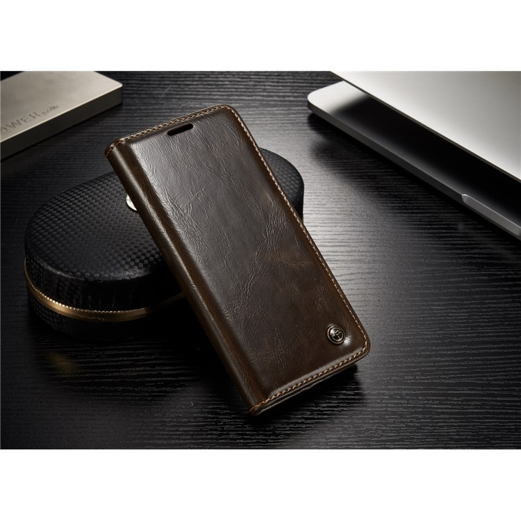 CASEME 003 Series Oil Wax Folio Flip Leather Cover with Stand for Samsung Galaxy S8 - Brown-6