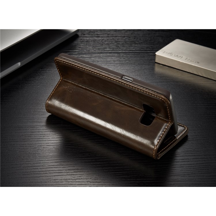 CASEME 003 Series Oil Wax Folio Flip Leather Cover with Stand for Samsung Galaxy S8 - Brown-7