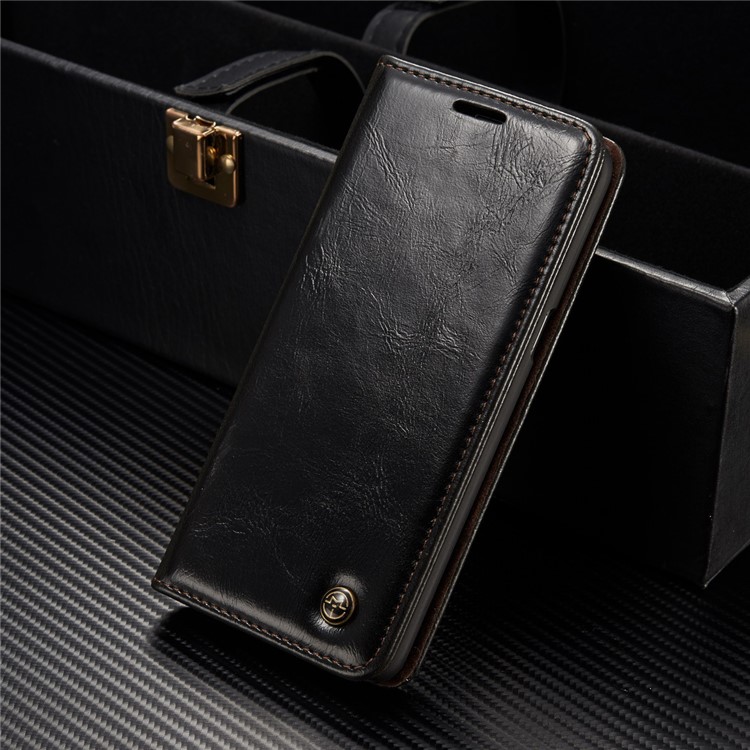 CASEME Aceite Cera De Cuero Magnetic Wallet Stand Shell para Samsung Galaxy S8 Plus - Negro-1