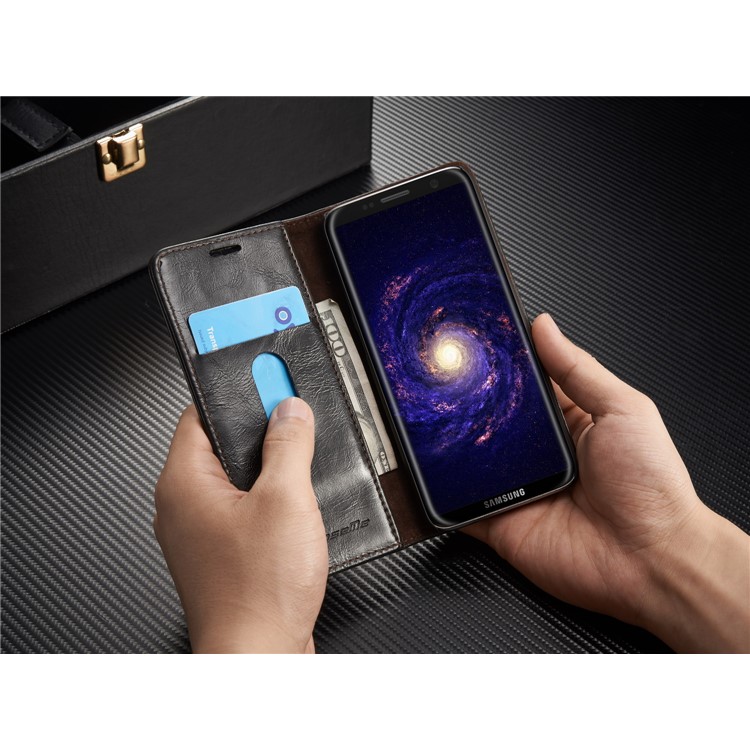 CASEME Aceite Cera De Cuero Magnetic Wallet Stand Shell para Samsung Galaxy S8 Plus - Negro-10