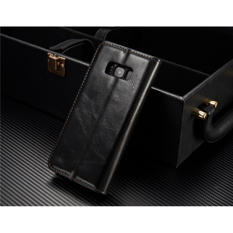 CASEME Aceite Cera De Cuero Magnetic Wallet Stand Shell para Samsung Galaxy S8 Plus - Negro-2